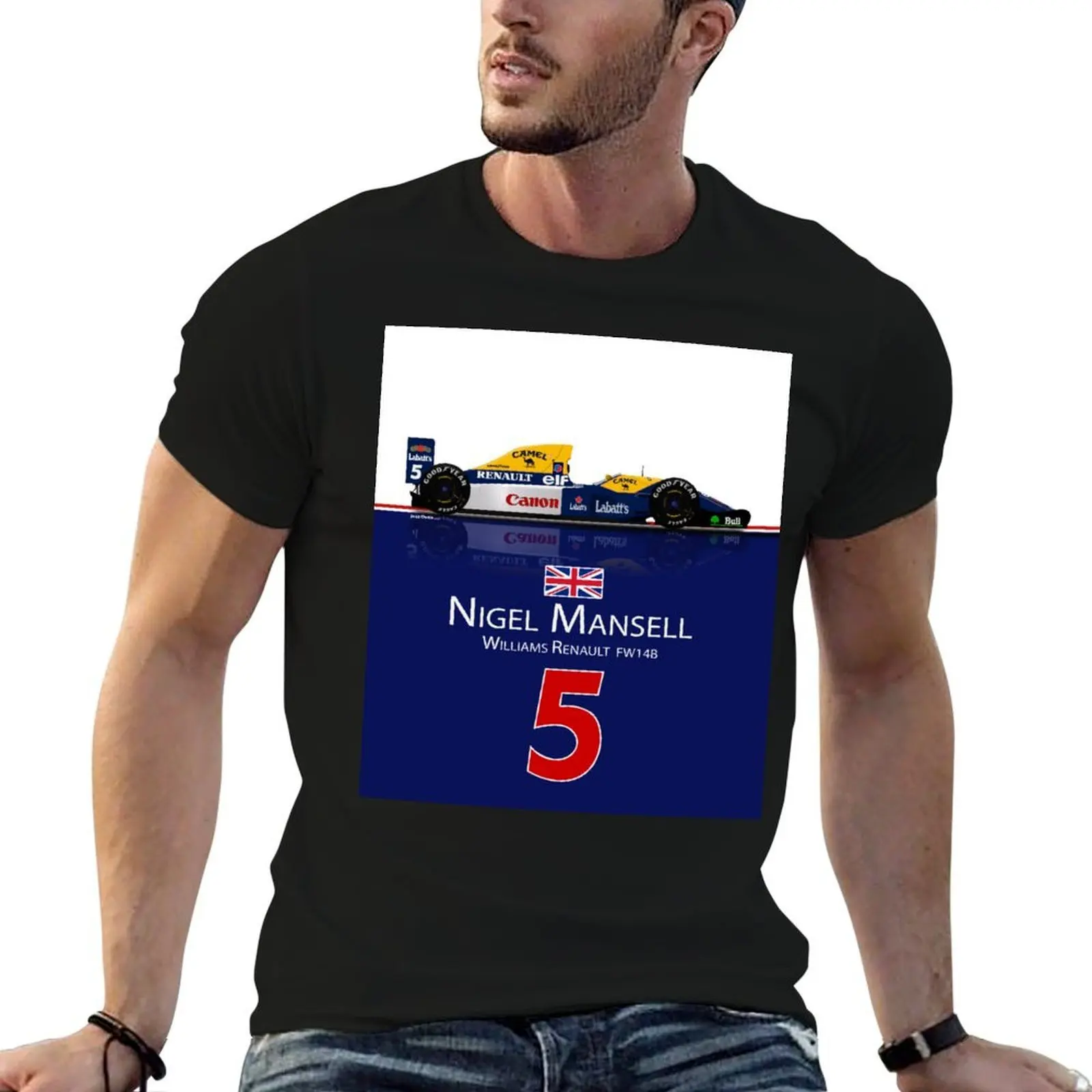

NIgel Mansell - Williams FW14B - with background T-Shirt man t shirt cotton high quality t shirts for man cotton soft T-Shirt
