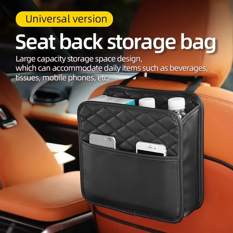 Bolsa de almacenamiento multifuncional para asiento de coche, bolsa de basura de cuero, adecuada para la mayoría de los modelos de coche