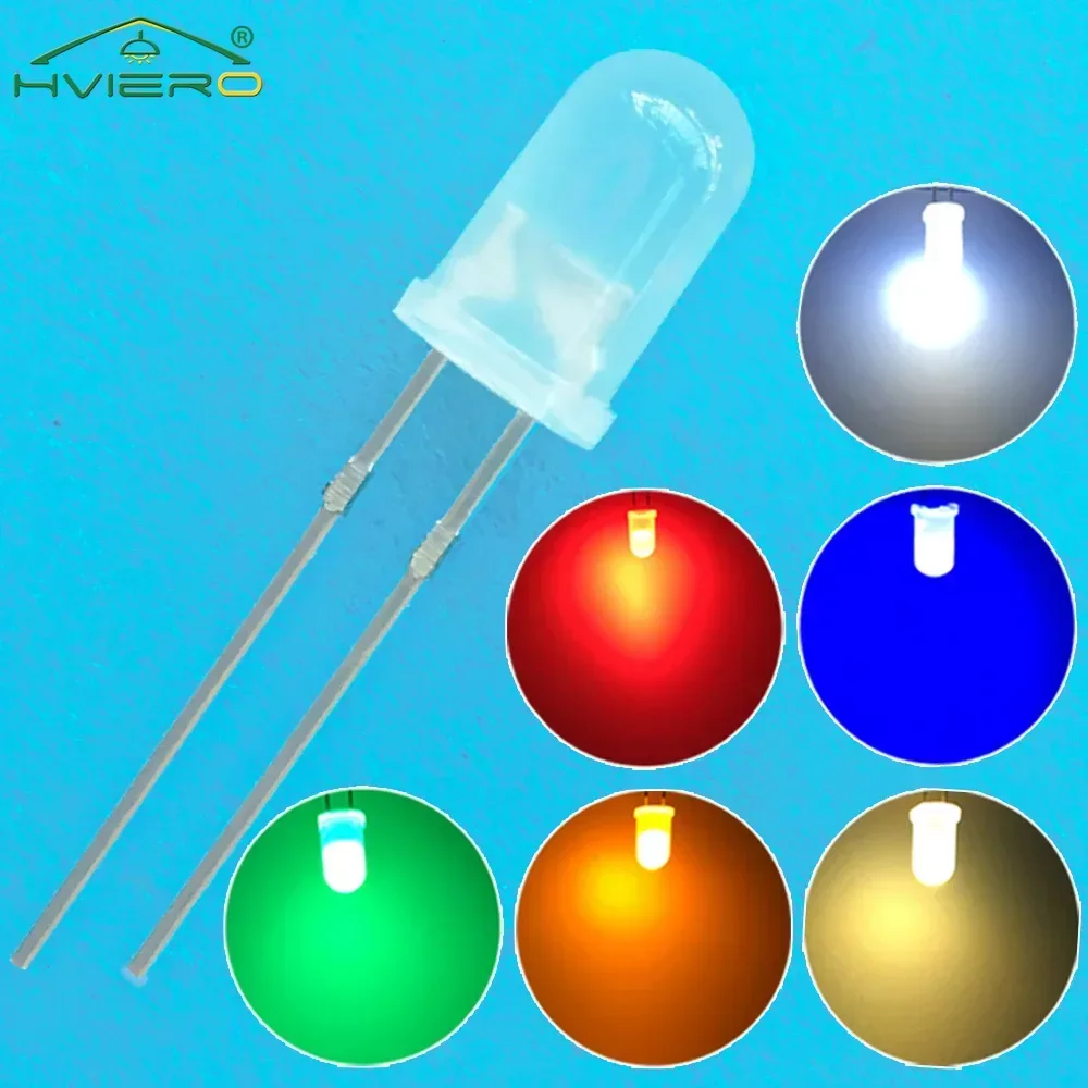 500Pcs 5mm Round Diodes Lamp Beads Diffused White Red Green Blue Yellow Warmwhite 2pin Light-emitting Led Diode LED Bulb Lights