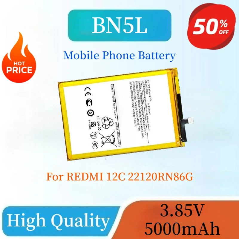 

High Quality 100% New BN5L 3.85V 5000mAh Replaceable Mobile Phone Battery For REDMI 12C 22120RN86G