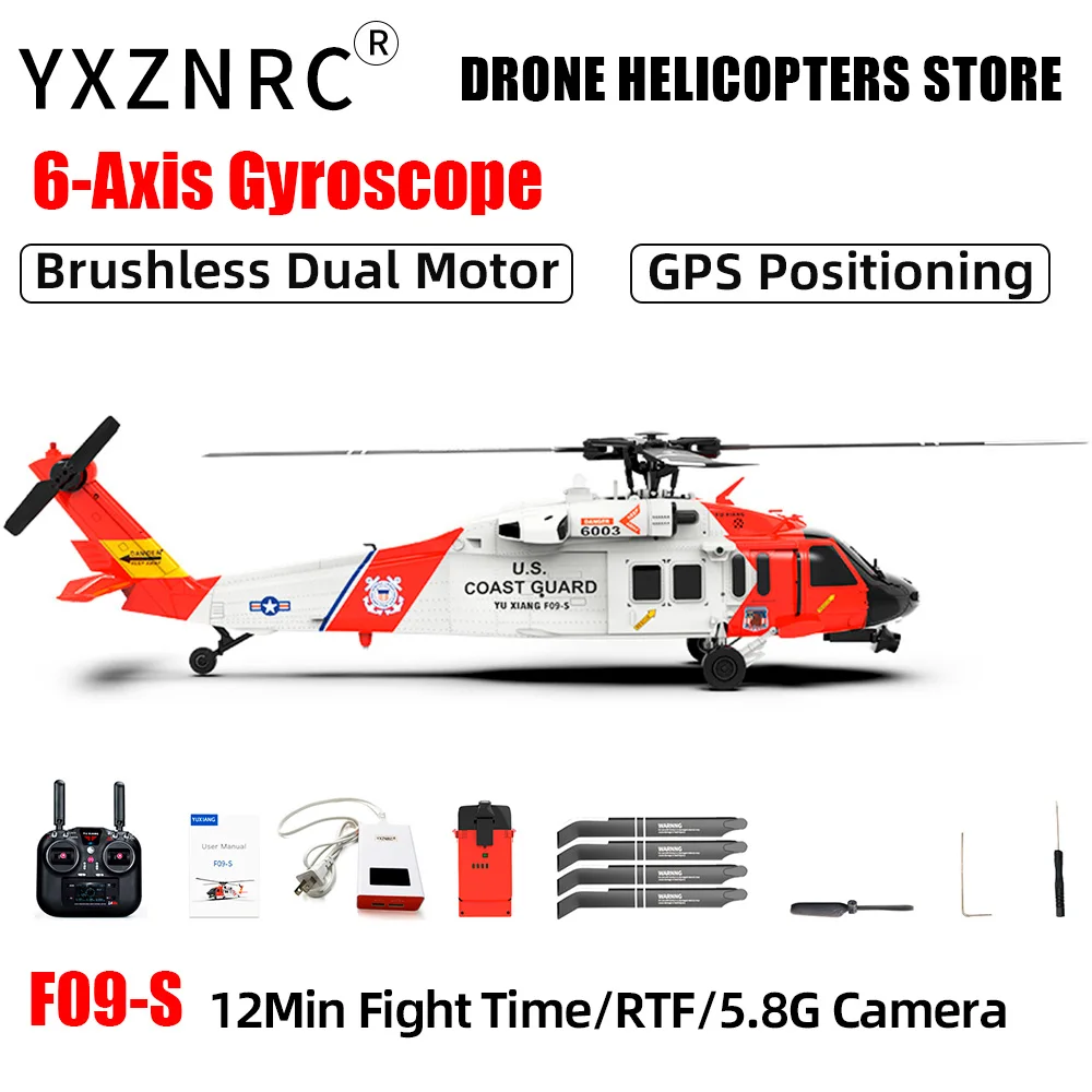 

YXZNRC RC Helicopter F09-S 2.4G 6CH Gyro GPS Optical Flow Positioning 5.8G FPV Camera Dual Brushless Motor RC Aircraft