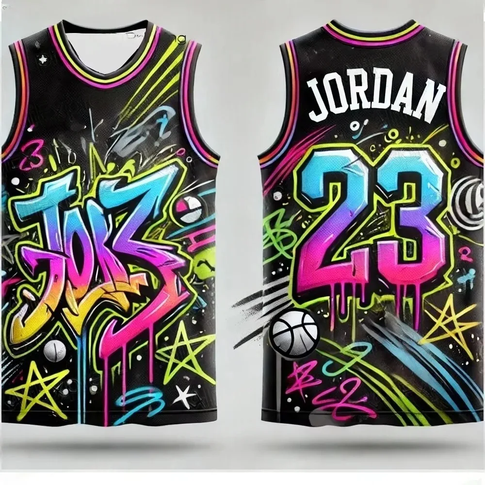 2026 Summer Novelty Cartoon Printed Sports Vest, Graffiti Style, Breathable Eye-Catching for Adults - Lightweight