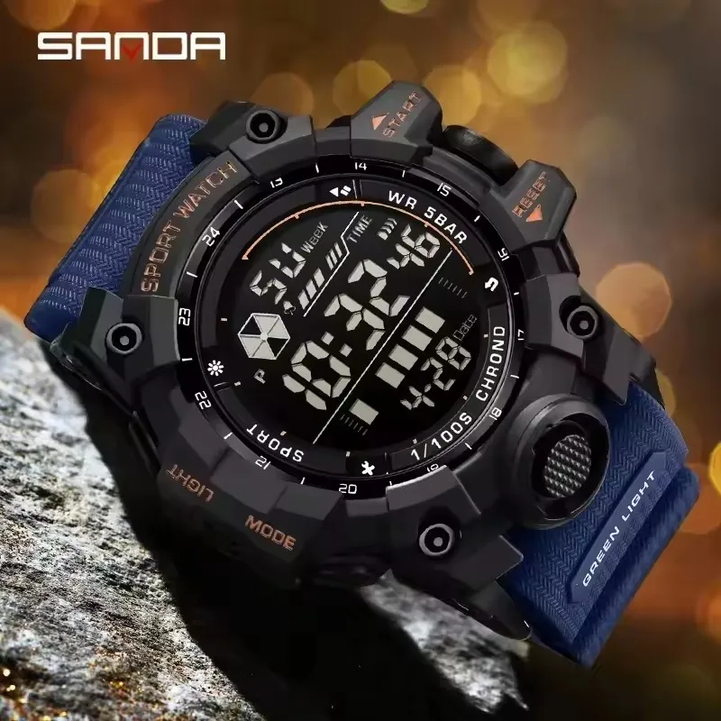 SANDA 6229, großes Zifferblatt, neue Sportuhr, wasserdichte LED-Uhr, Militär, multifunktional, für Herren, digital, elektronisch, Orologio da Uomo