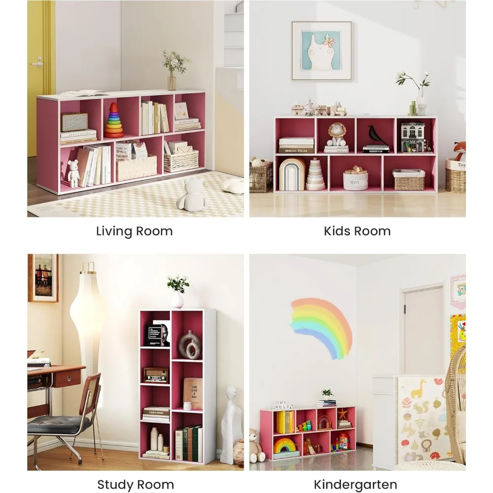 وحدة تخزين 7 مكعبات مستوحاة من مونتيسوري مع رف كتب لغرفة لعب الأطفال والفصول الدراسية، وردي #5