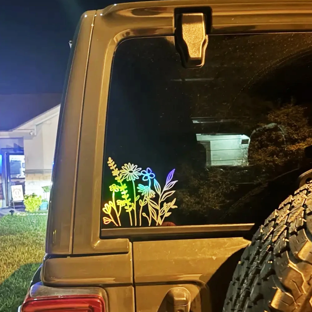 

Decals Waterproof Camping Plant Wild Flowers Stickers For Window Back Laptop Luggage Tuning Auto Accessories Gloss Car Sticker D