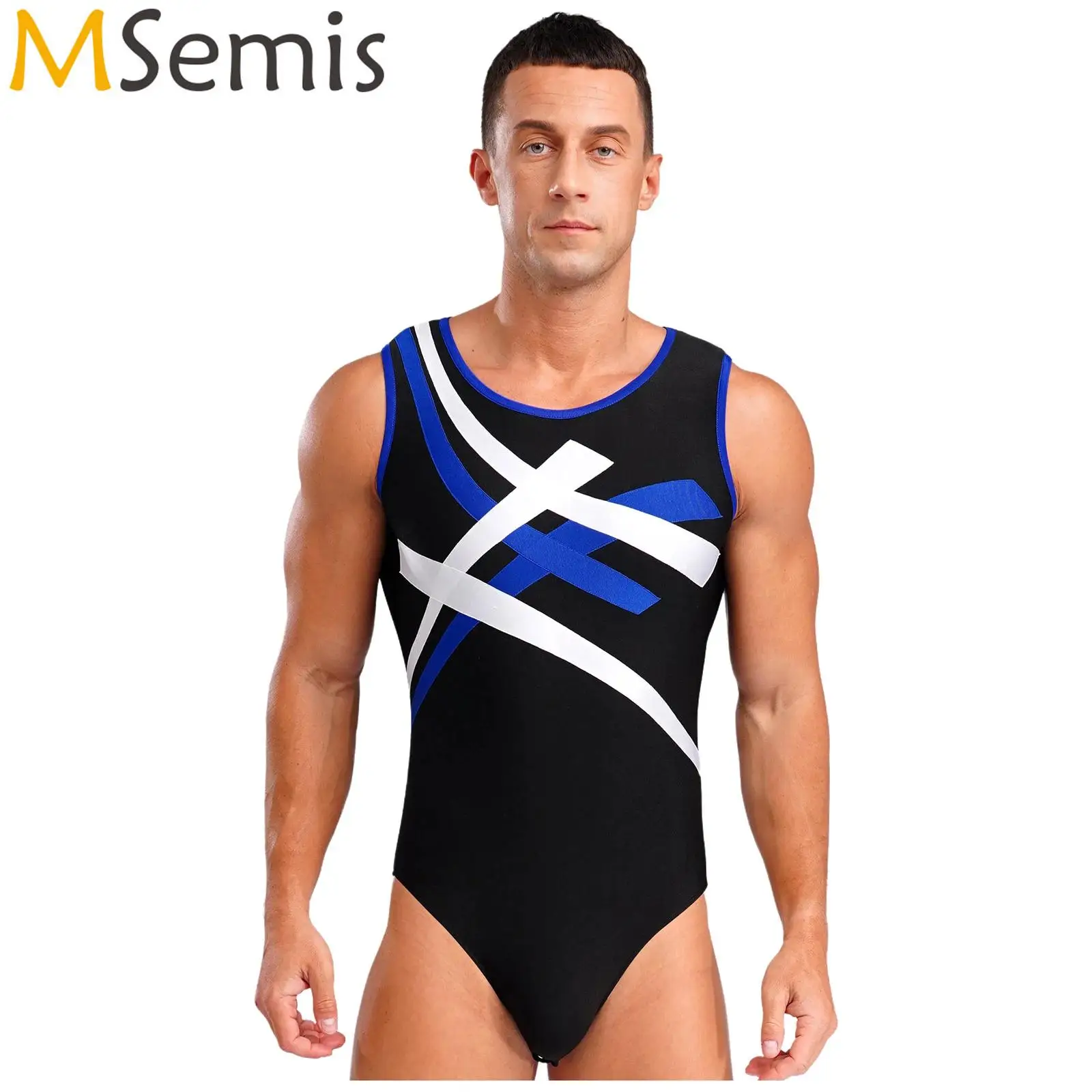 

Swimwear Men Swimsuits High Cut Jumpsuit One Piece Beach Swim Costume Contrast Color Gymnastics Leotard Sports Beach Bodysuit