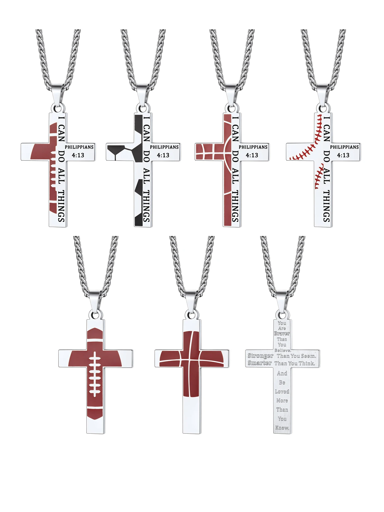 Cross Necklaces for Man 316L Stainless Steel Black Red Enamel Glaze Ball Bible Verse 4:13 Cross Pendant Chain Jewelry Gift