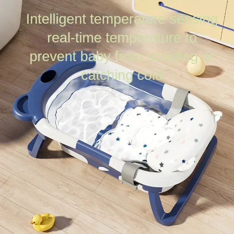 Foldable Children's Bath Tub, Temperature Sensing Home Newborn Toddler Bath Tub, Safe PP Material, Multiple Color Options