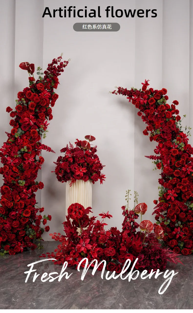 Künstliche Blumenarrangements Hornbogen Rote Rosen Hortensien Hochzeitsdekoration Blumenständer Bodenblumen Event-Tischdekoration Kugel – Detail 1