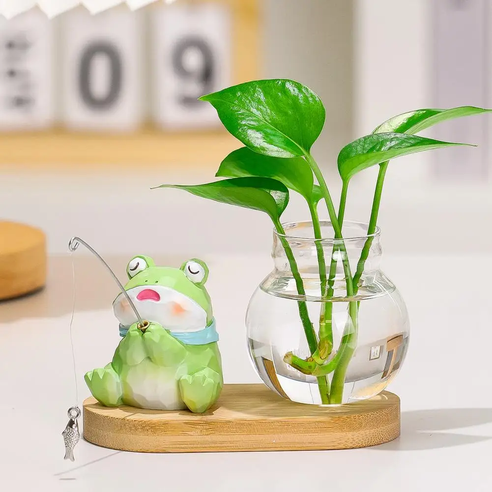 Cute Resin Figurines Mini Plant Propagation Station with Hydroponic Glass Vases Cute Figurine Decorations Home Office for Plant