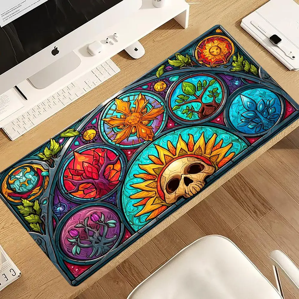 Stained Glass Sun Trees Skull Mouse Pads Gaming Mats Setup Carpet Desk Gadgets Playmat Rug Desk Mat Room Decor Pc Accessories