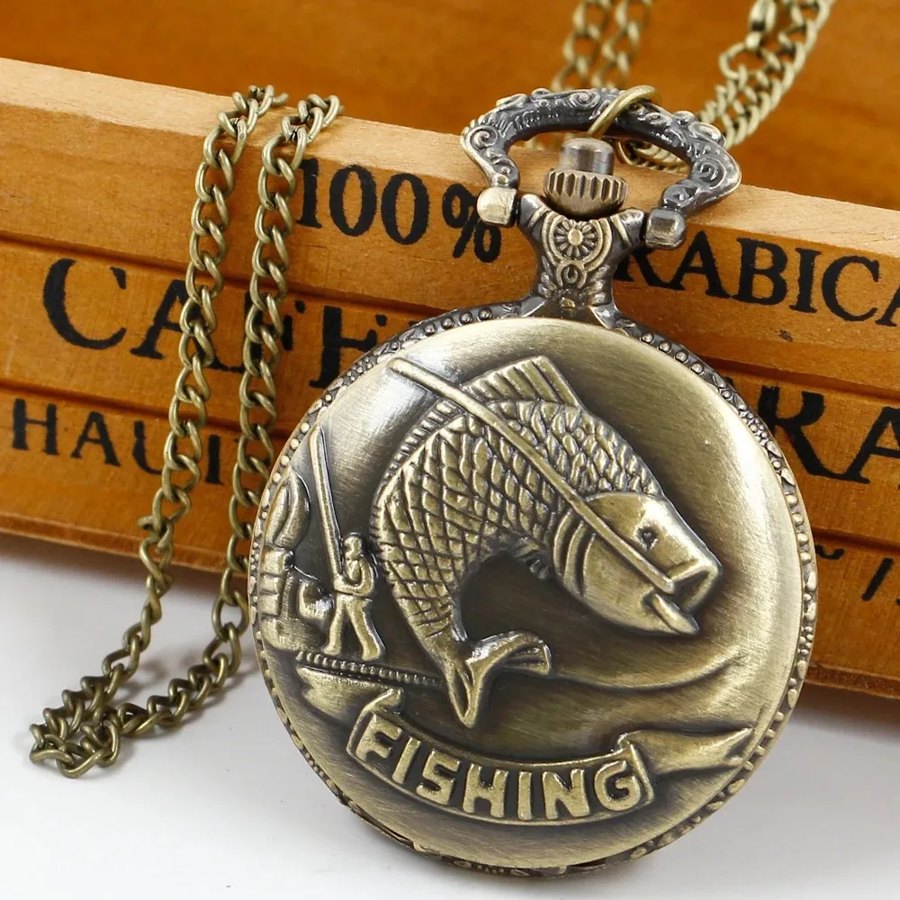 خمر الأسماك الحيوانية نمط ساعة الجيب رجالي ساعات الجيب الأنيقة مع فوب سلسلة قلادة Masculino Relogio ساعة حائط هدية الرجعية