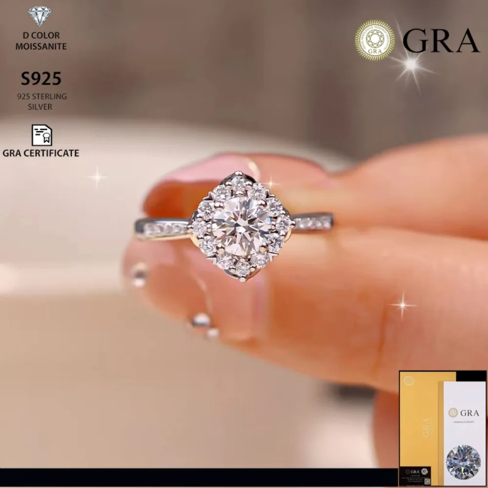 

D Color Moissanite Sterling Silver Imitation Diamond Ring, Bright Star Temperament Marriage Proposal Wedding Ring Gift