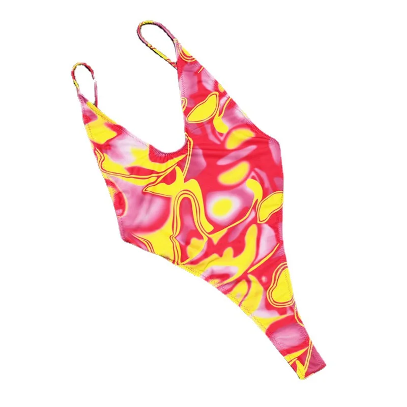 Bikini Comercio exterior Nuevo Bikini Sexy Color neón Retoque Espalda descubierta Traje de baño de una pieza para mujer Cw70195