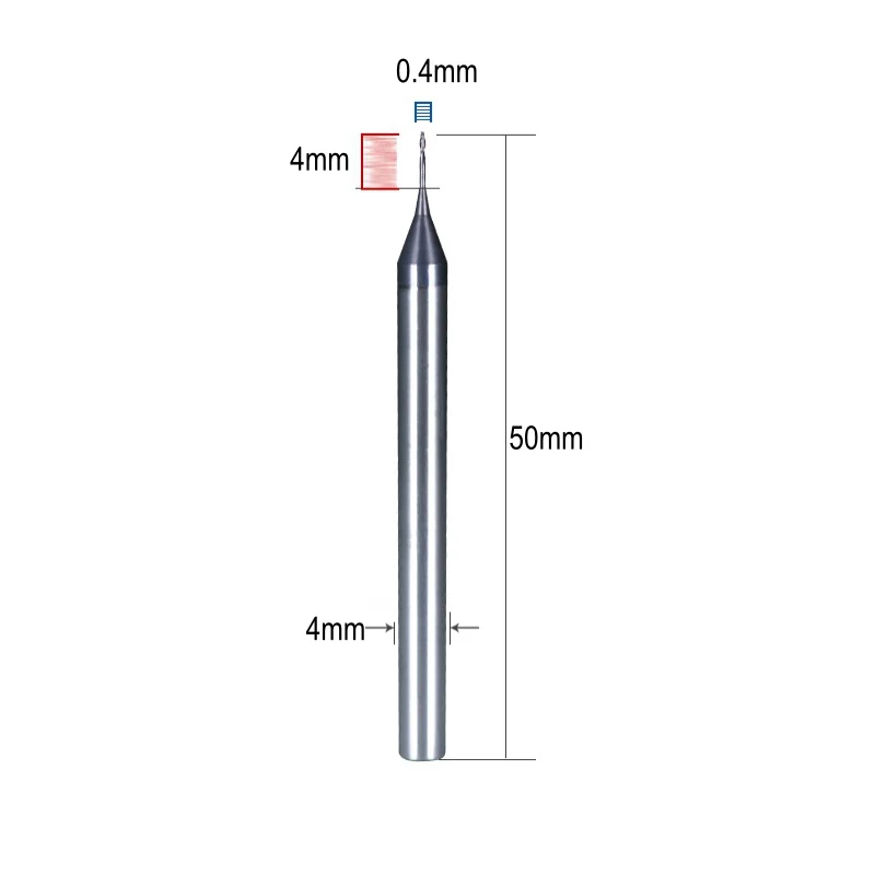 HRC60 R0.2-R0.4/0.2d-0.5d *4*50mm Micro Extra Long Ball Nose Solid Carbide Long Neck End Mill for CNC Machine