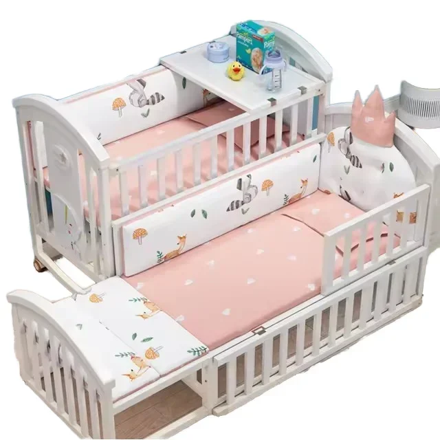 # Hot Sales Multifunctional Pine Baby Cradle Modern Design Newborn Movable Children's Bedroom Furniture Crib Bedding Set Sleep