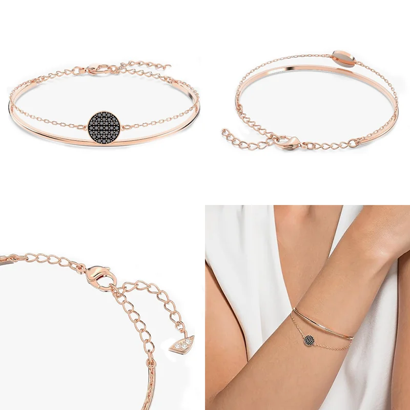 

Классический браслет с черными бриллиантами в форме круга