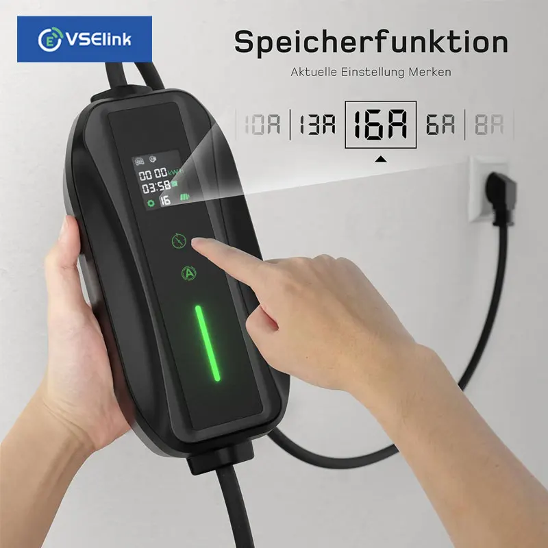 

EVSELink portable ev charger Single Phase 3.5kw Type2 16A 5m Cable Adjustable Charging Current with Screen