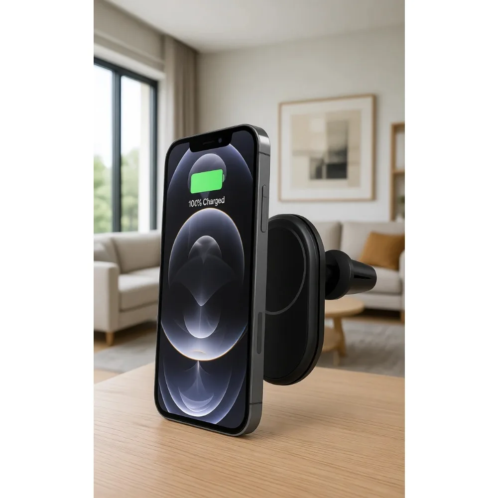 

Magnetic 10W Wireless Car Charger Mount for iPhone 17 16 15 14 Series and Pixel 10 with Vent Clamp and Power Supply
