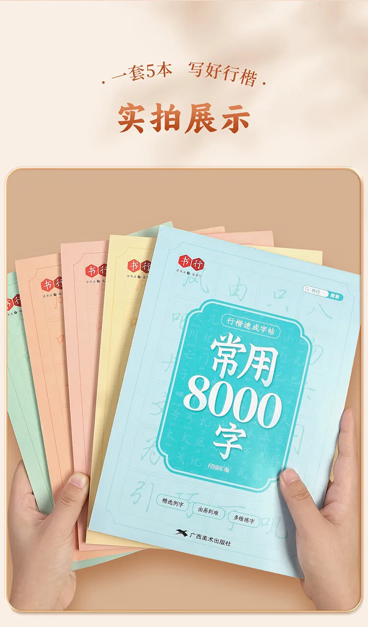 Professionelle chinesische Kalligraphie-Copybooks im Running-Kai-Stil mit Tang/Song-Poesie-Stroke-Guides, rotes Transparentpapier für alle Altersgruppen – Detail 14