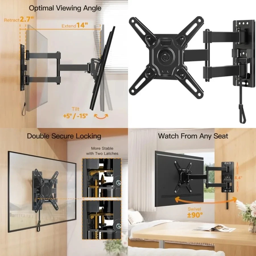 

RV TV Mount for Camper, Lockable RV TV Wall Mount for Most 13-43 Inch TVs, Full Motion Swivel and Tilt, Patented Dual Latch Design for Trailer Motorhome Truck Boat, Max VESA 200x200mm, 33 LBS