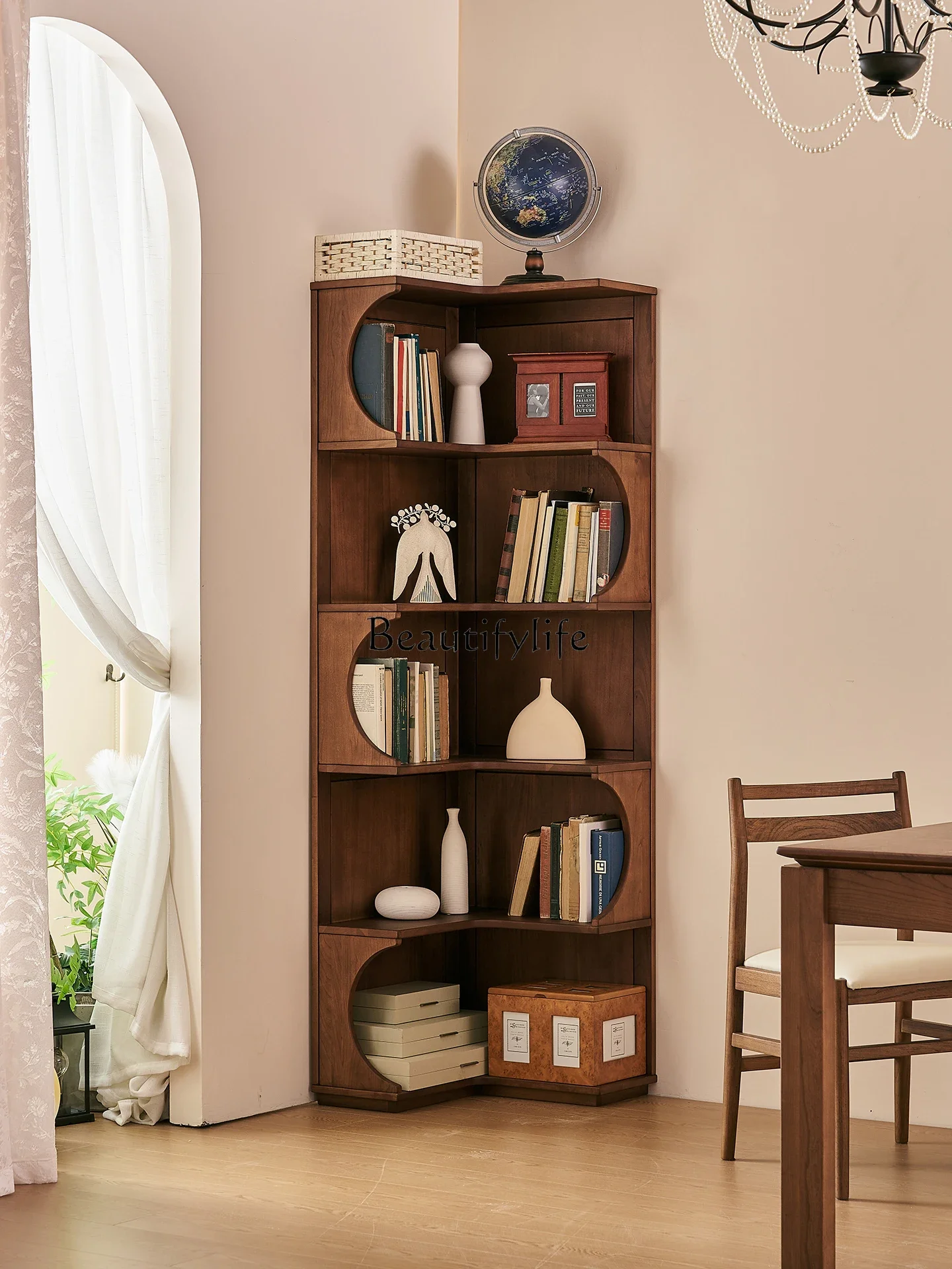 LXAll solid wood bookshelf study French retro locker living room corner display cabinetSSS