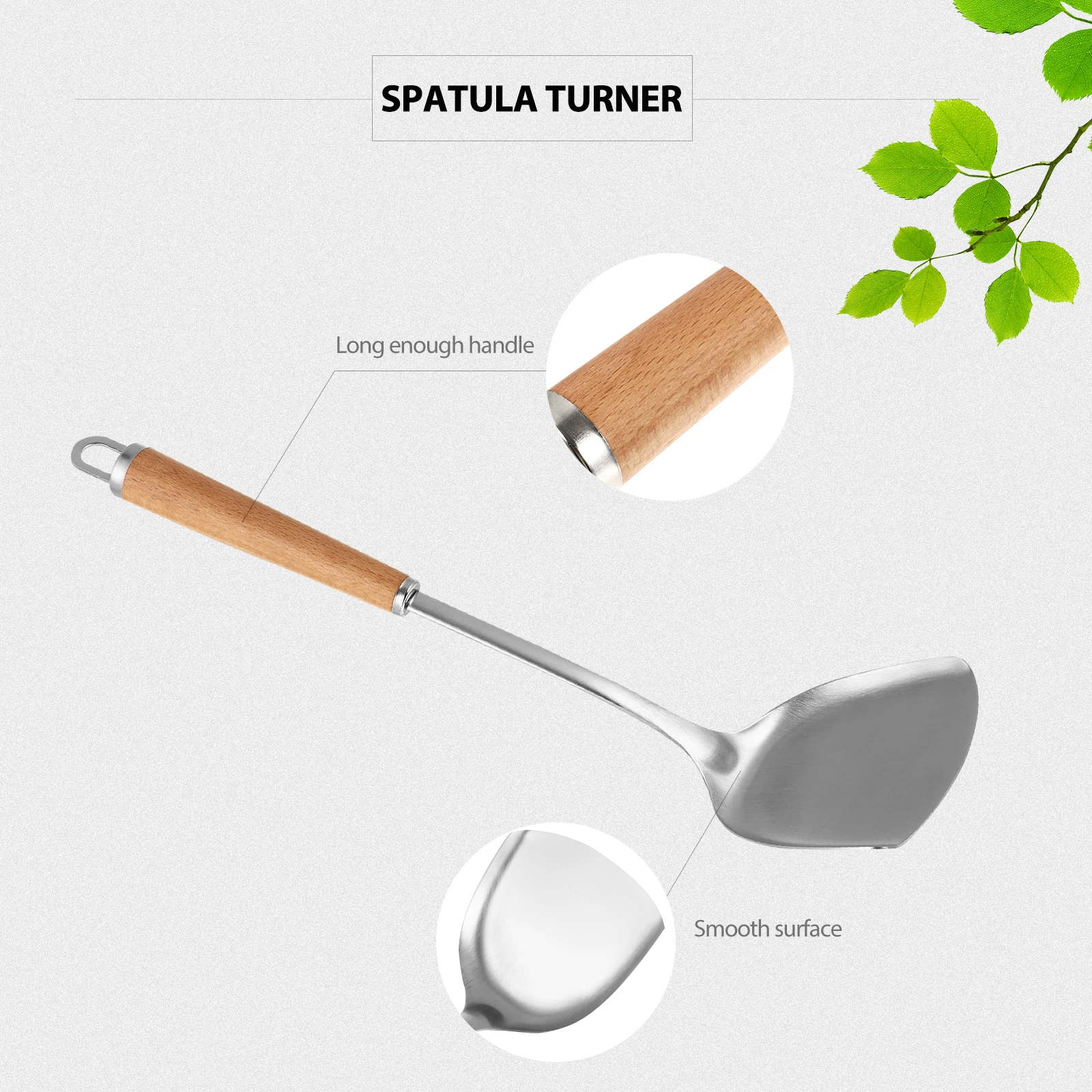 

Stainless Steel Spatula Wood Handle Kitchen Gadget For Home Restaurant Frying Turner Long Handle Scald Protection Hanging Hole