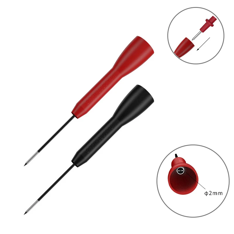 Insulated Piercing Needle Non-destructive Multimeter Test Probes Red/Black 30V-60V for 2mm Test Lead Multimeter Test Probes