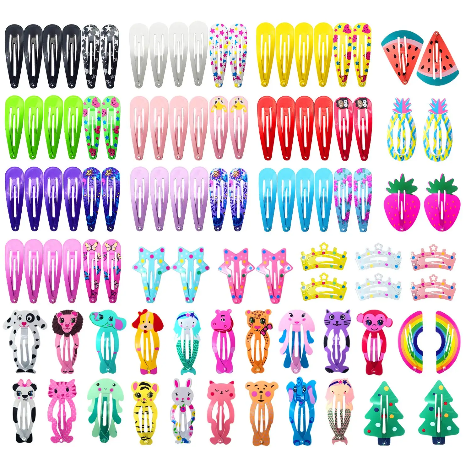 

100 Pcs Cute Hair Clips for Girls, Kids, Teens & Women - No Slip Metal Snap in Assorted Colors & Designs