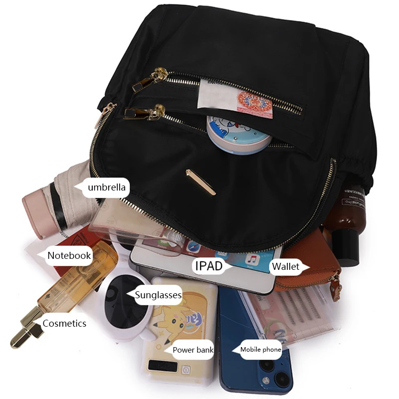 حقيبة ظهر صغيرة من النايلون الأسود مع أجهزة ذهبية، متعددة الأقسام، كاجوال متعددة الاستخدامات، للتنقل اليومي/التسوق، عصرية وعملية #3