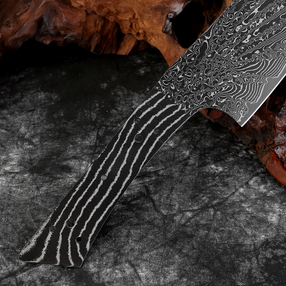 Damascus Steel Chef Santoku Knife Blank 8 Inch - Full Tang Black Blade, Heat Treated, Razor Sharp Edge, DIY Custom Knife Making view 5