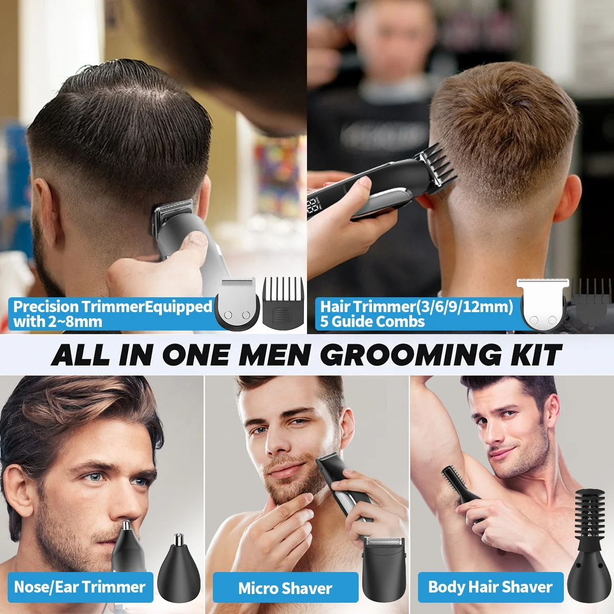 مجموعة ماكينة قص الشعر الاحترافية القابلة لإعادة الشحن عبر USB، ماكينة قص الشعر اللاسلكية للرجال