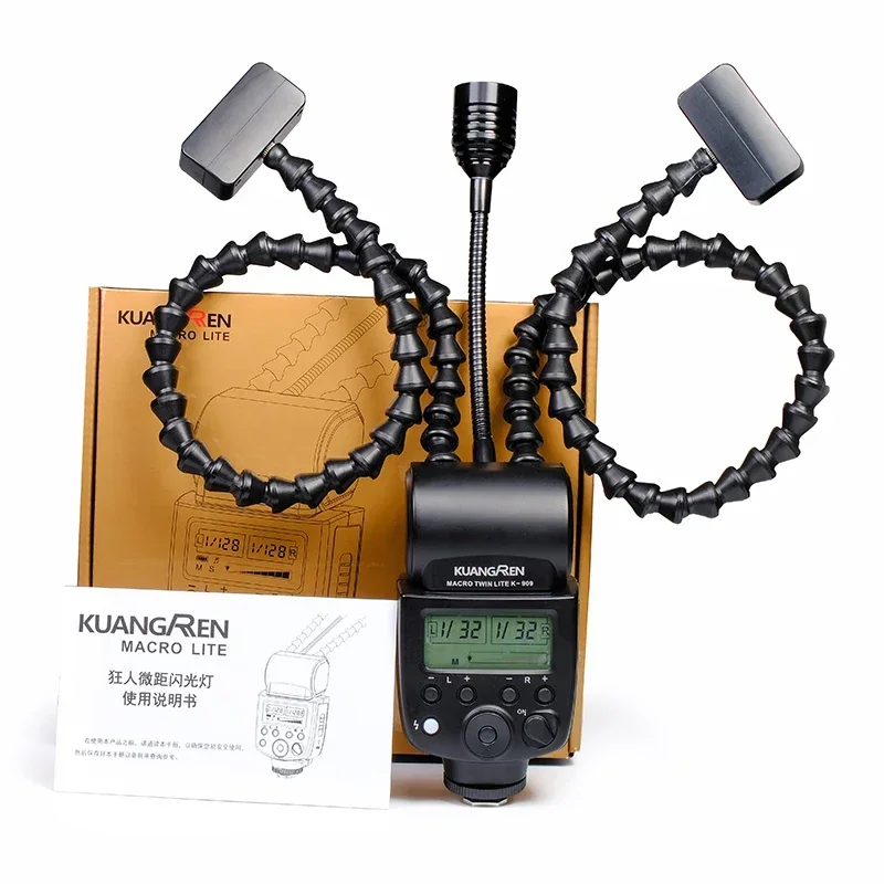 2025 رائجة البيع KUANGREN KR-909 ماكرو ضوء فلاش التوأم رئيس Speedlite لايت ل Laowa DSLR ضوء فلاش خارجي Twin Lite Flash