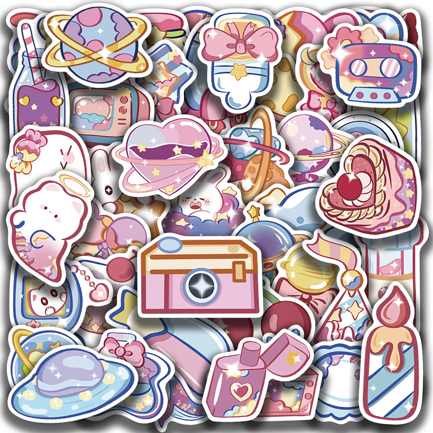 

50Pcs Glitter Galactic Phenom Stickers Decals For Laptop Bottle Suitcase Refrigerator Suitcase DIY Cartoon Aesthetic Sticker