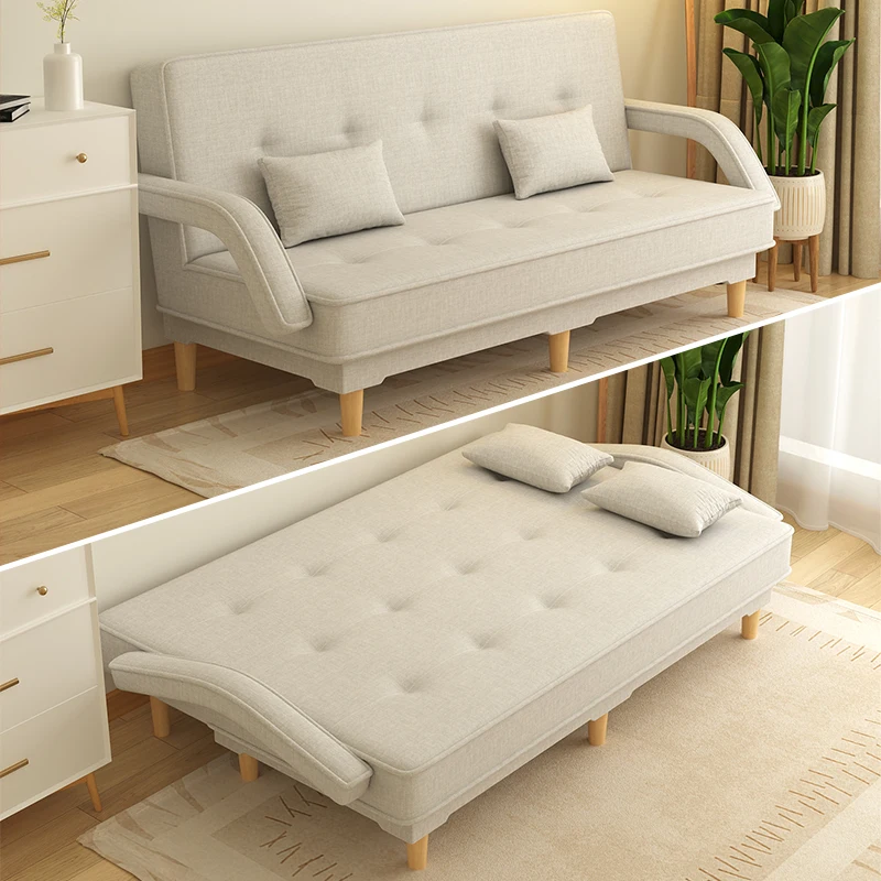 

2026 living room apartment furniture art style natural cotton and linen fabric folding sofa bed