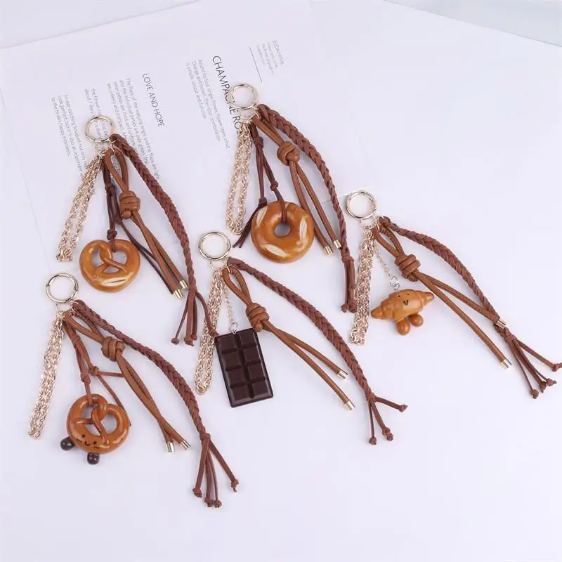 

Cute Bread Chocolate Braided Rope Phone Chain Lanyard Bag Keychain Pendant Fashion Elegant Keyring Sweet Girly Backpack Ornament