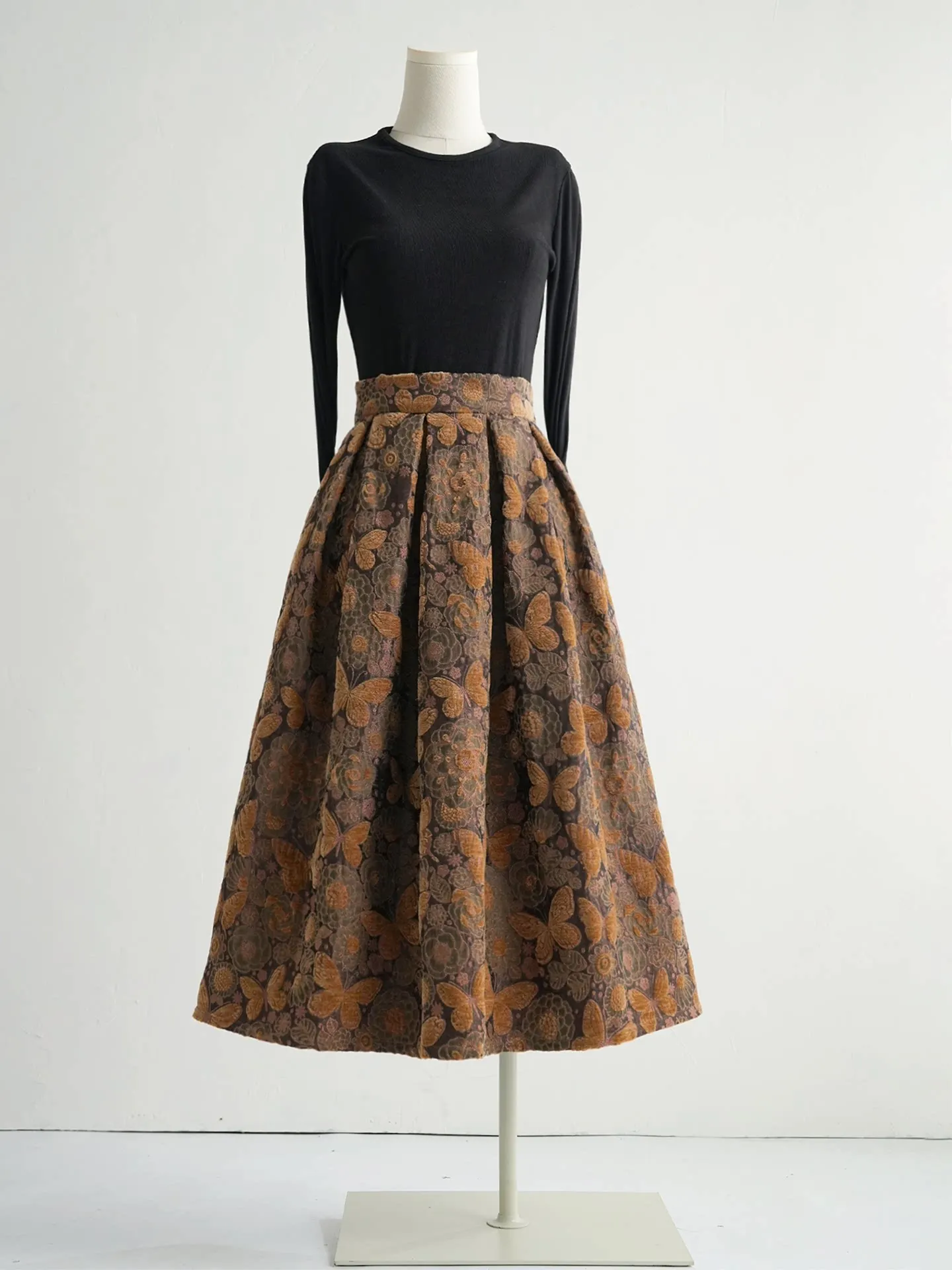 High Quality New Autumn Winter Vintage Butterfly Jacquard Mid-long Umbrella Skirt Elegant High Waist Casual Women Woolen Skirts
