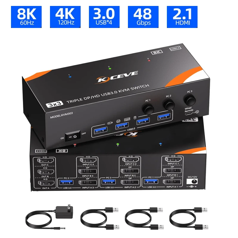 

Разветвитель-конвертер HDMI-совместимый KVM-переключатель Разветвитель Коробка Синхронный контроллер Адаптер KVM-сплиттер Удлинитель док-станции