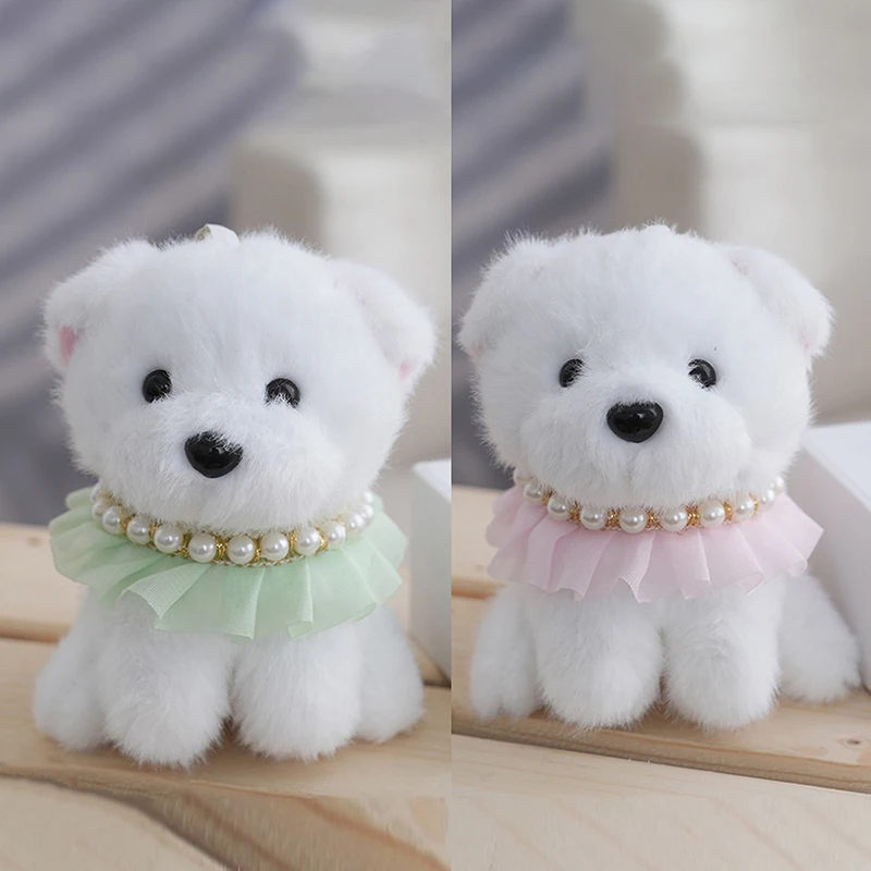 Kawaii Pearl Dog Toys Keychain Soft Cartoon Animal Doll Keychain Lovely Decoration Creative Realistic Dog Figure Children Gifts