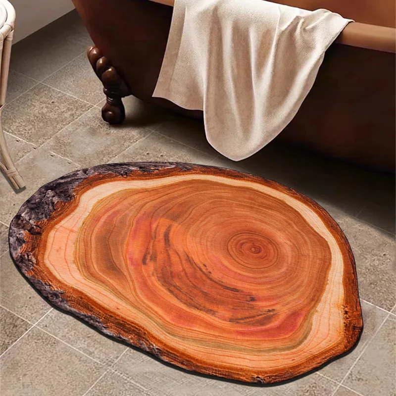 

Retro Wood Grain Irregular Floor Mat for Home Bathroom Absorbent and Non Slip Floor Mat High-end Feeling Entrance Ring Floor Mat