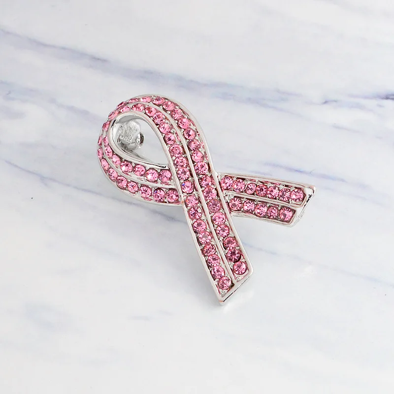 Pink Ribbon Crystal Medical Ribbon Brooch Breast Cancer Prevention and Treatment Promotion Sign Badge for Student Doctor Gifts view 2