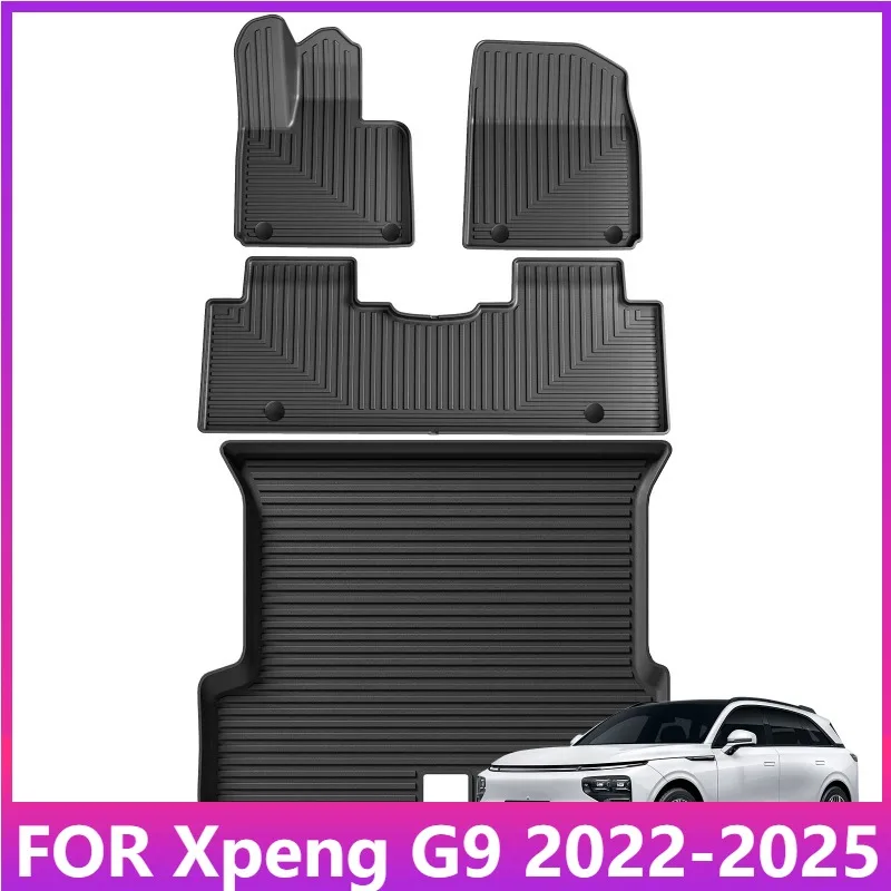 

Автомобильные коврики для багажника, коврик для багажника для Xpeng G9 2022-2025, TPE 3D коврик для ног, водонепроницаемый всепогодный черный комплект аксессуаров