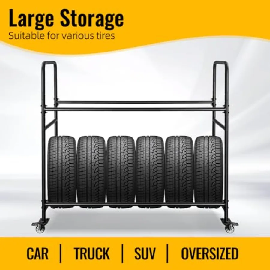 60 Tire Storage Rack Garage Shelving Steel Rolling Tire Stand with Wheels Protective Cover for Storing 1012 Tires Adjustable He