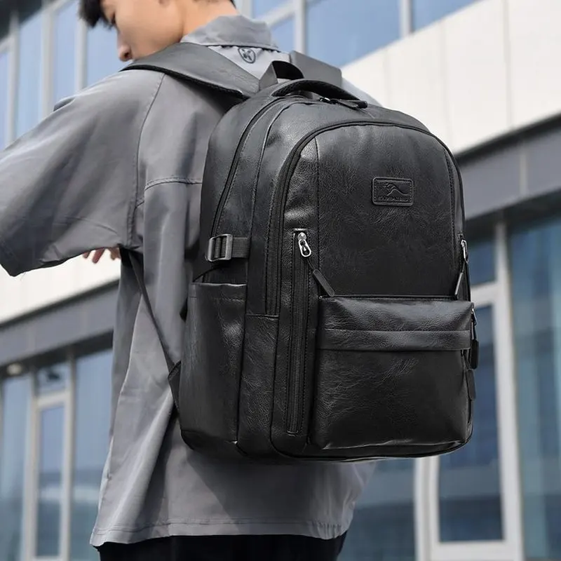Backpacks Korean Version Soft PU Leather Backpack for Men and Women Casual Trend High School Students Computer Travel