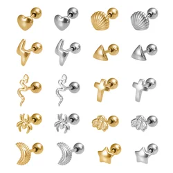 1pc Cute 3D Insect Cross Love Heart Barbell Piercing Ear Cartilage Helix Stainless Steel Stud Tragus Cartilage Stud Earrings 18G