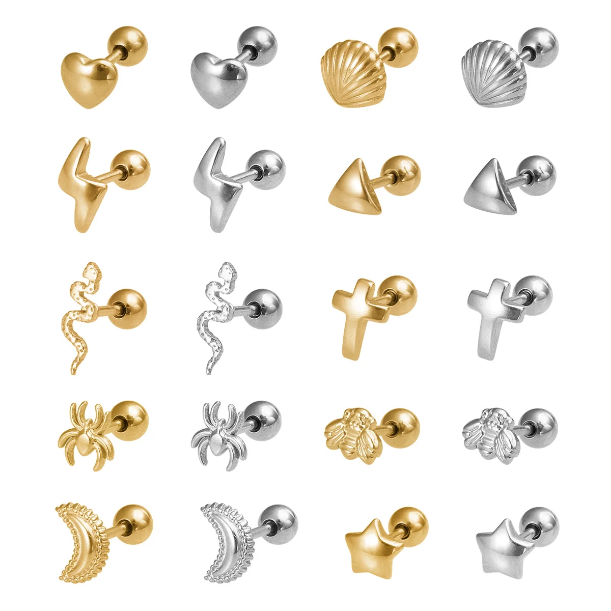 1pc Cute 3D Insect Cross Love Heart Barbell Piercing Ear Cartilage Helix Stainless Steel Stud Tragus Cartilage Stud Earrings 18G