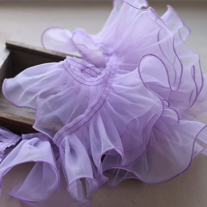 1 Meter Burgundy Organza Ruffle Lace Fungus Pleated Frill Lace Trim Width 8cm Wedding Dress Women Clothes Sew Accessories