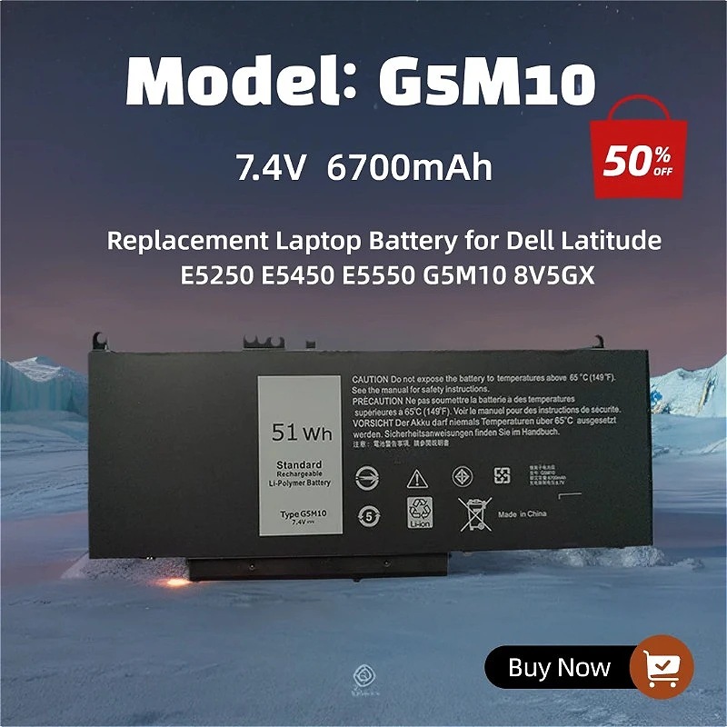 

Сменный аккумулятор для ноутбука Dell Latitude E5250 E5450 E5550 G5M10 8V5GX