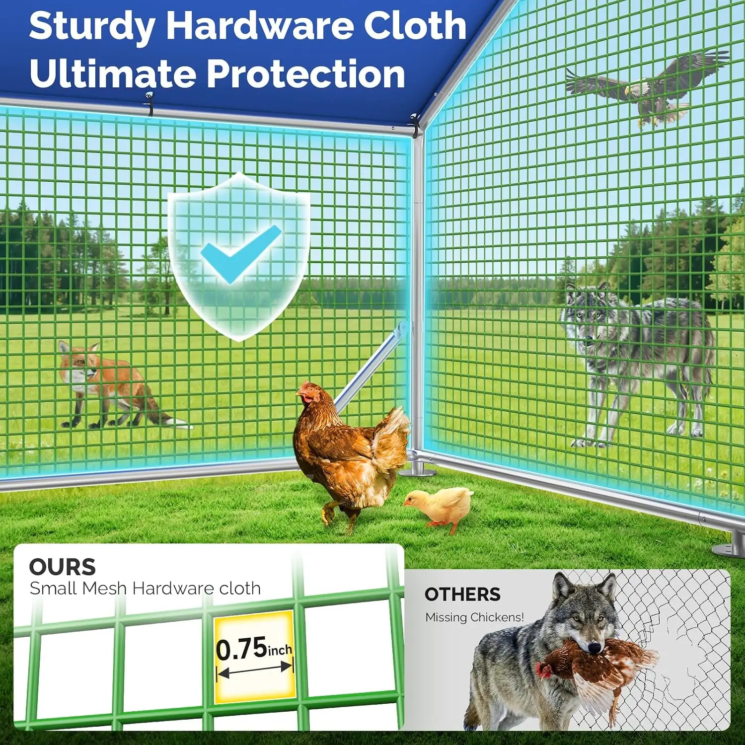 Large Metal Chicken Run Heavy-Duty Wire 20 Chickens Waterproof Cover Yard Enclosure Outdoor Walk-in Cage, Customized