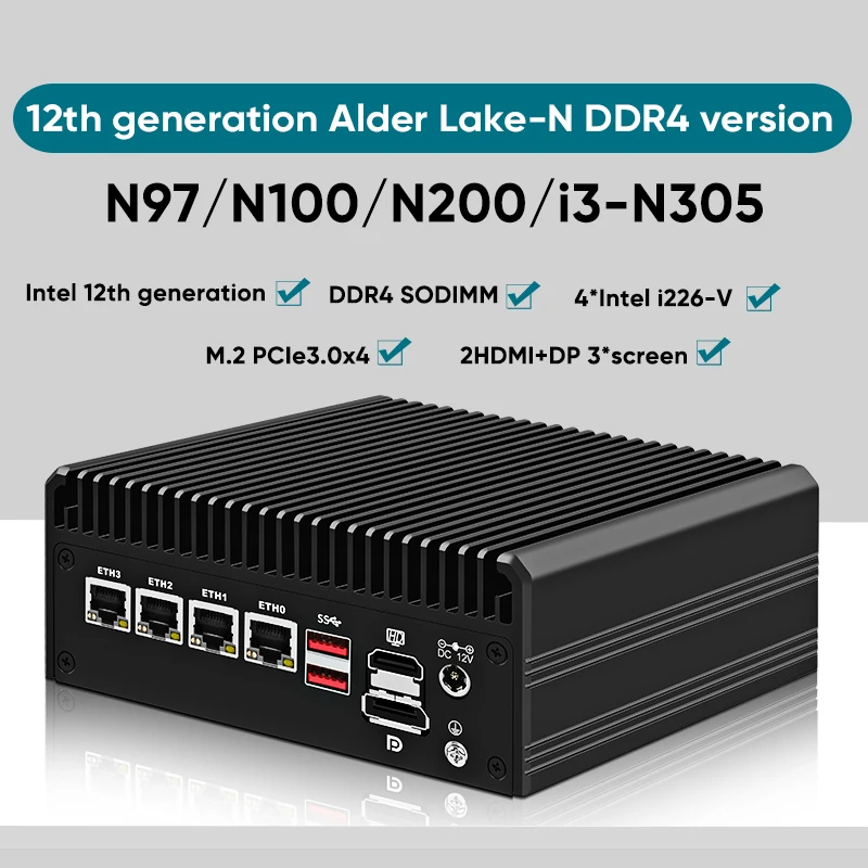 Imagem -02 - Mini pc Firewall Appliance Fanless Servidor Nas 2.5g Soft Router Intel i3 N305 N100 x I226-v Ddr4 Pcie 3.0x4 Msata x hd dp Novo 2024